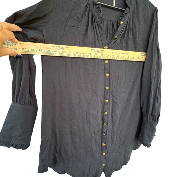 Free People Women's Medium Black Long Sleeve Button Up Ruffle - Picture 10 of 10